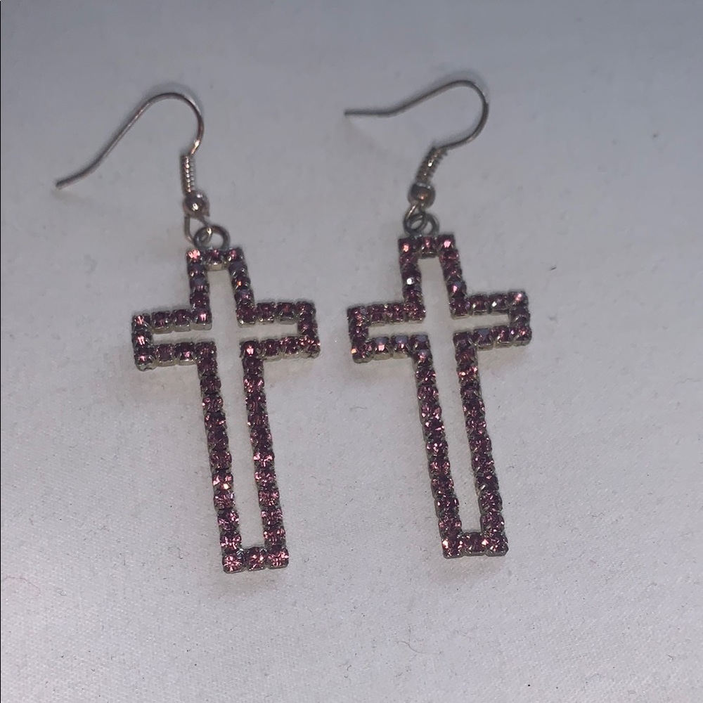 Elegant Pink Cross Earrings